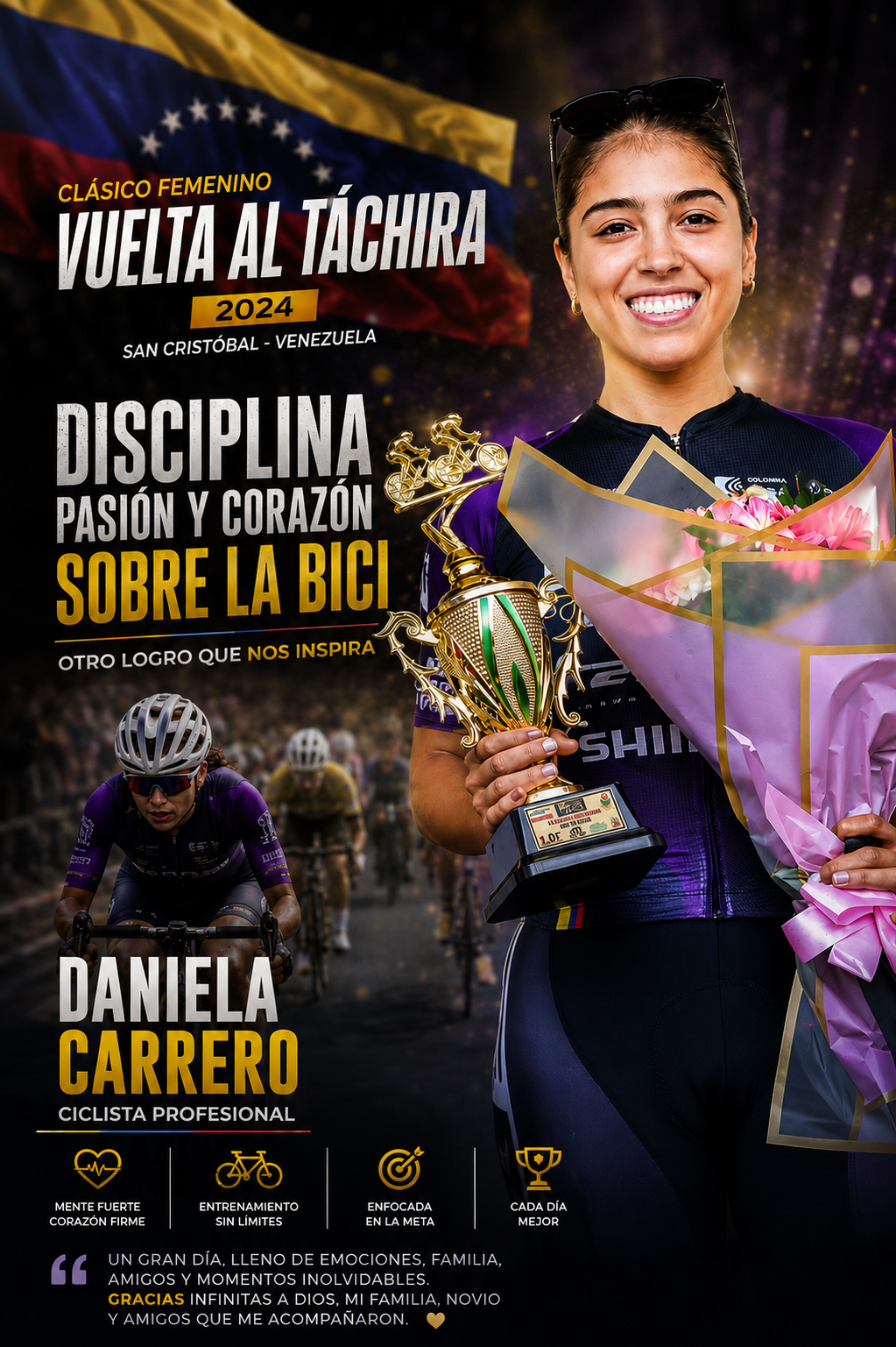 Daniela Carrero celebra un destacado desempeño en el Clásico Femenino Vuelta al Táchira 2024