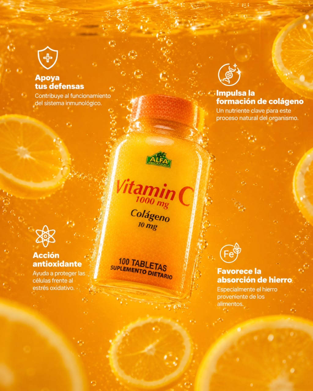 Vitamina C + Colageno 1000Mg + 10Mg - 100 tabletas