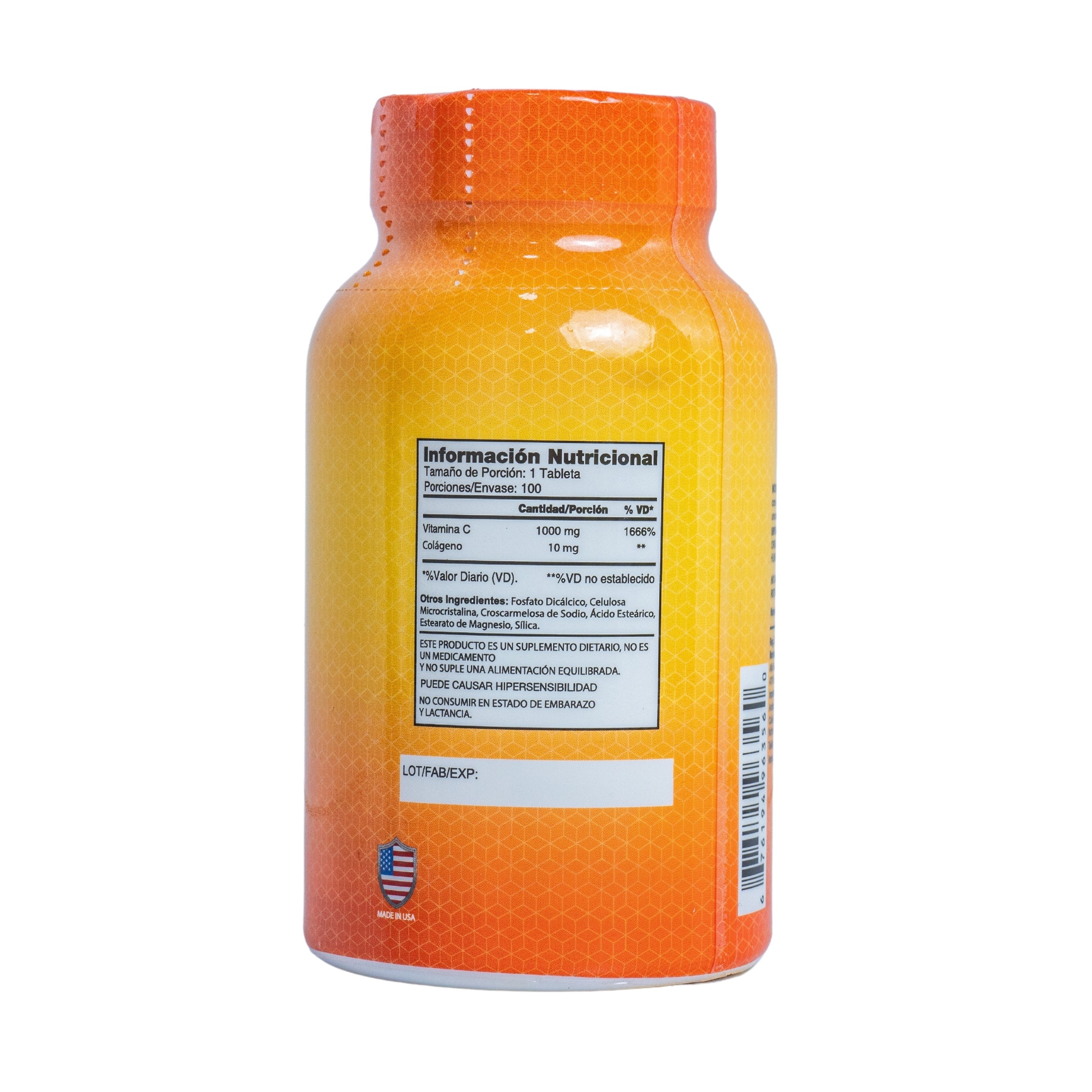 Vitamina C + Colageno 1000Mg + 10Mg - 100 tabletas