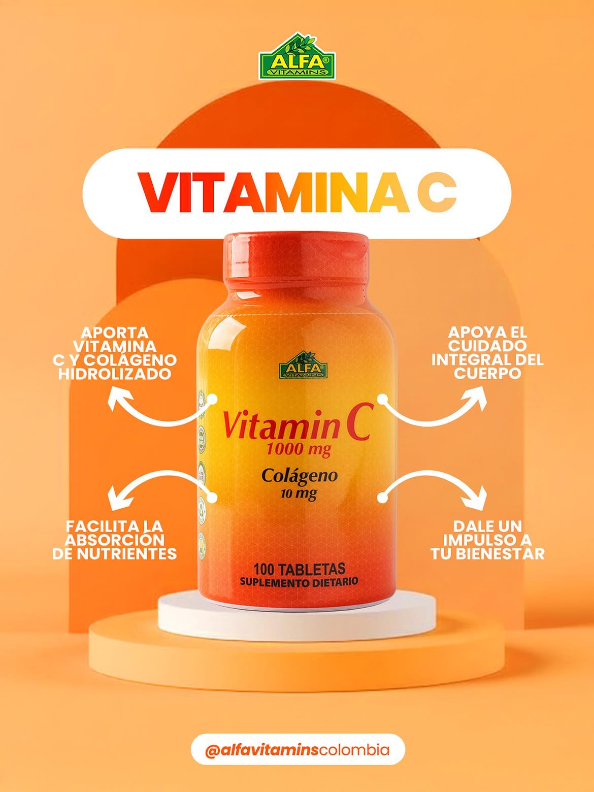 Vitamina C + Colageno 1000Mg + 10Mg - 100 tabletas
